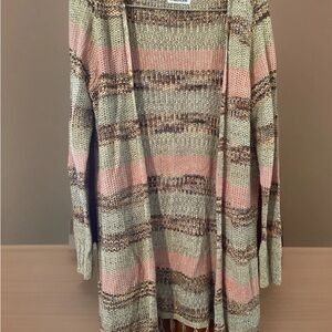Maurice’s Women’s Cardigan Fringe Size XL Pink Brown Long Sleeve Open Front